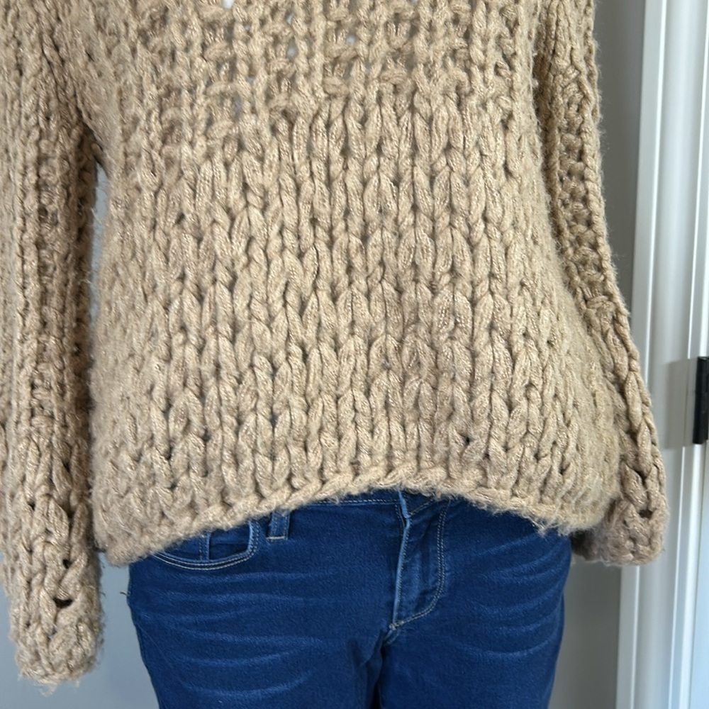 Anthropologie Moon River Delaney Sweater Pullover Chunky Knit Tan Sz XS - Picture 5 of 14